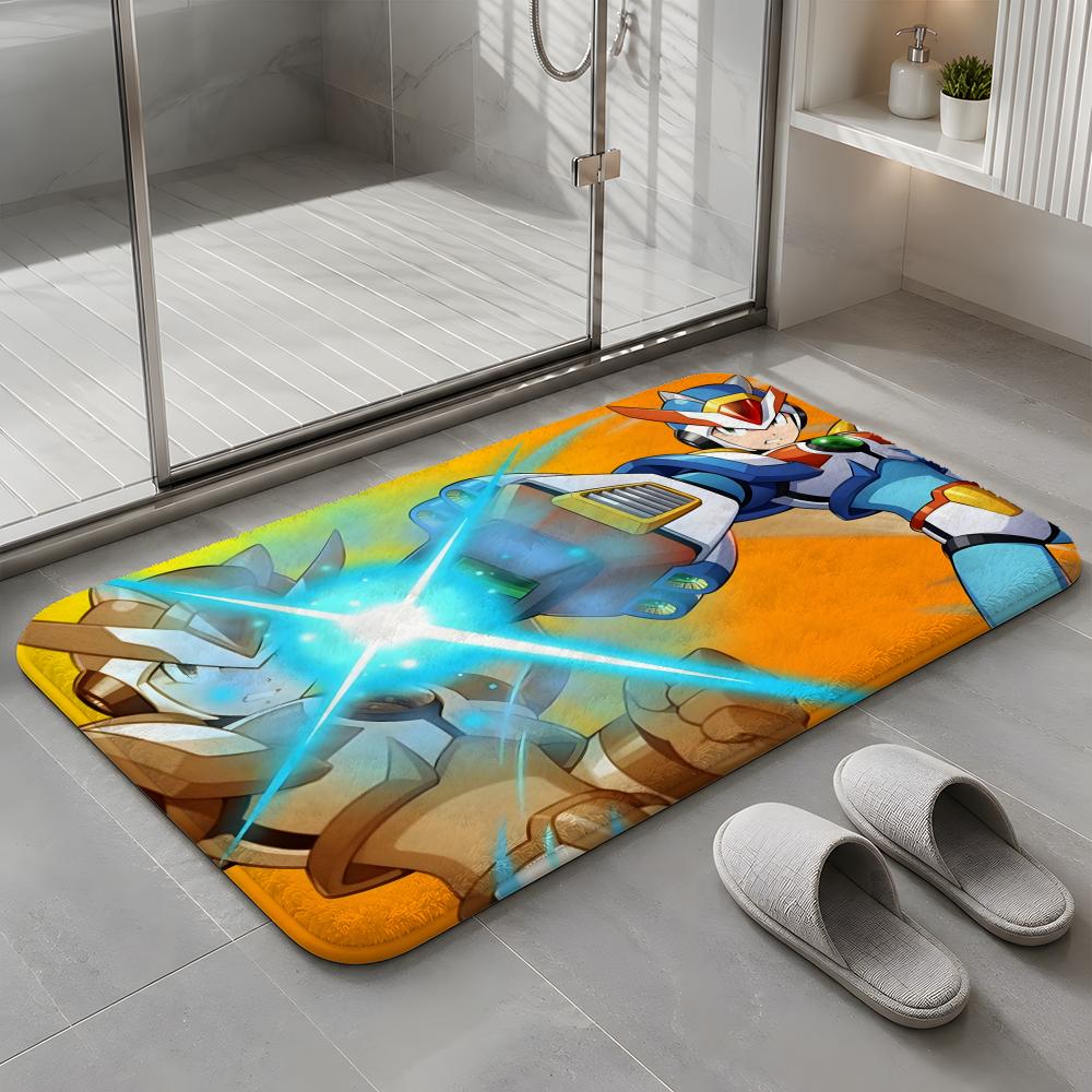 R-Rockman Mega Man anime game Floor Mat Soft Flannel Non-Slip Rug Washable Floor Mat for Living Room Bedroom Home Decor