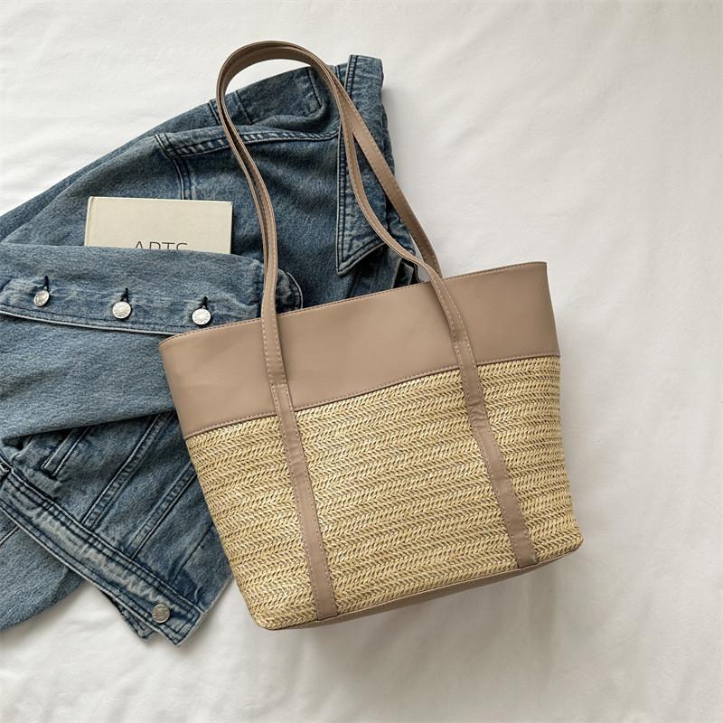 Fashionable Large Shoulder Tote Bag For Women In Black Coffee White And Khaki