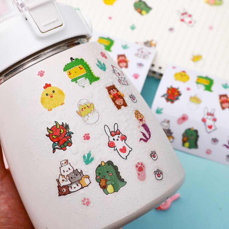 Korean-Style Waterproof Stickers: Dinosaur, Mermaid, Cartoon Decals for Water Bottles & Journals