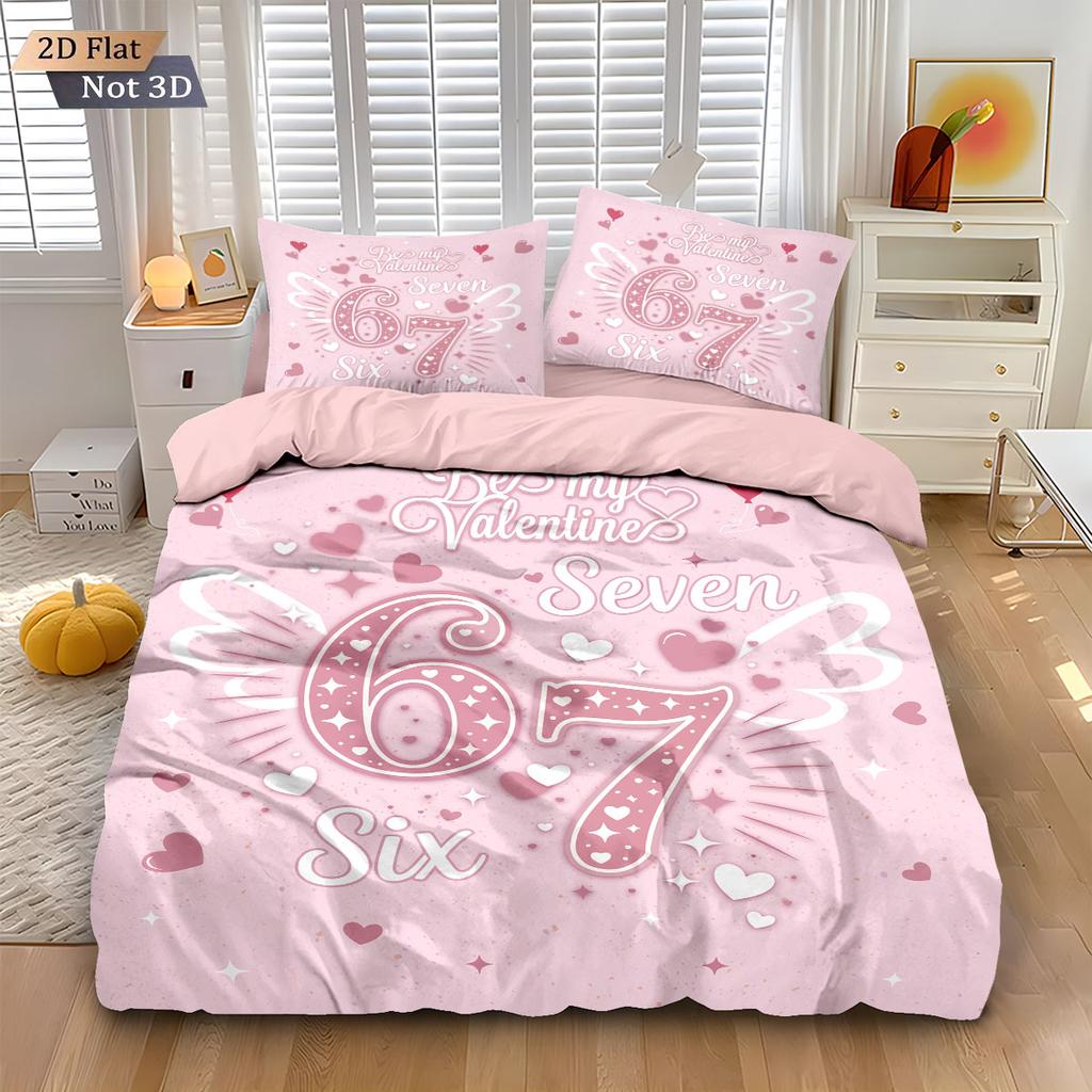 3 unidades Día de San Valentín Rosa 67 Elementos Estampado Funda Nórdica Rellena sin Costuras Juego de Ropa de Cama Multitamaño Decoración Festiva Lavable a Máquina