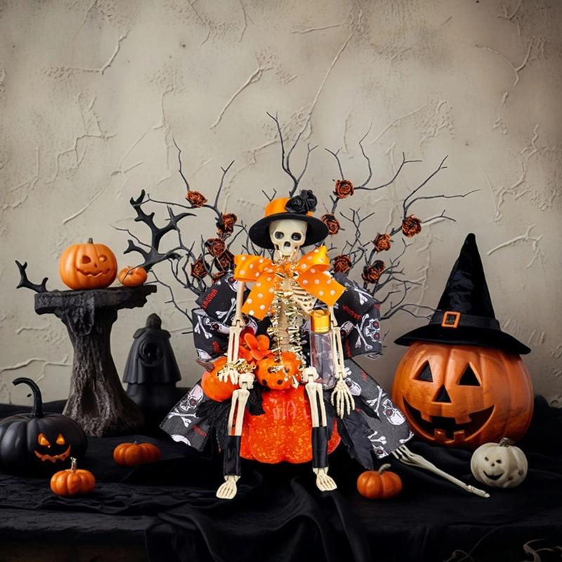 Halloween Pumpkin Skeleton Decorations Artificial Fake Flower with Deadwoods Table Centerpieces Home Decorations Gift