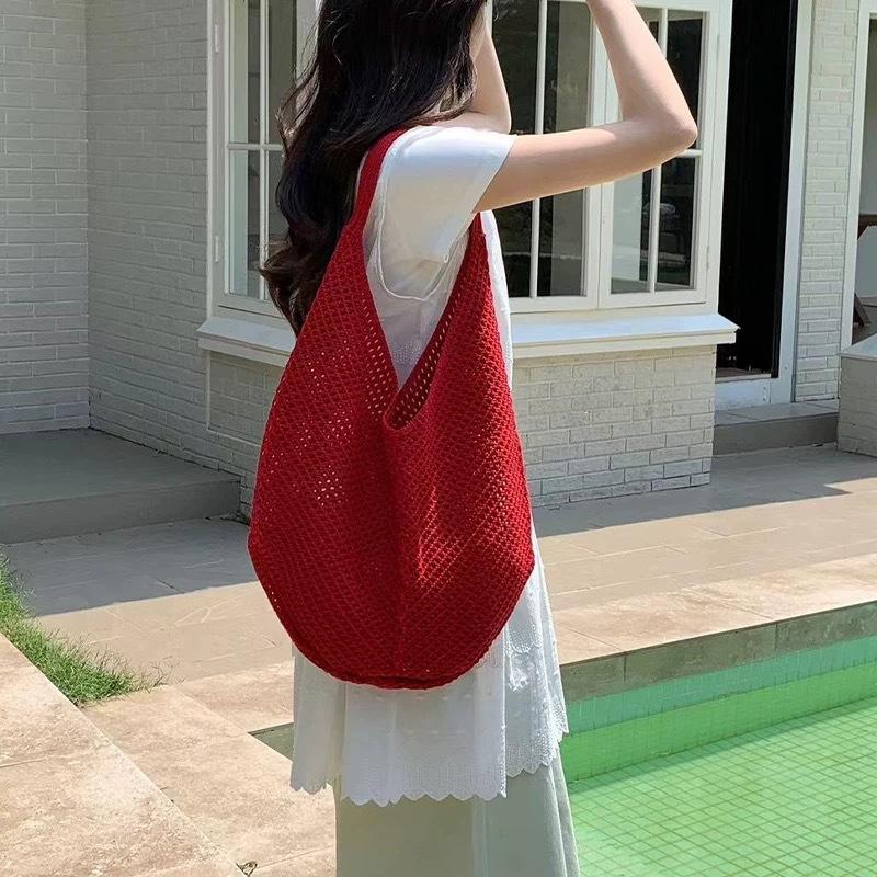 Casual college student large-capacity knitted bag women's summer popular shoulder bag tote bag
