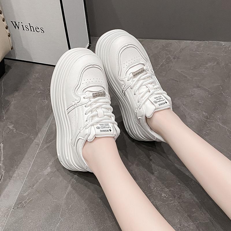 Fashion High Platform Shoes Women Spring Autumn Chunky Sneakers Designer Thick Sole Leather Sports Shoes Breathable Sneakers Woman