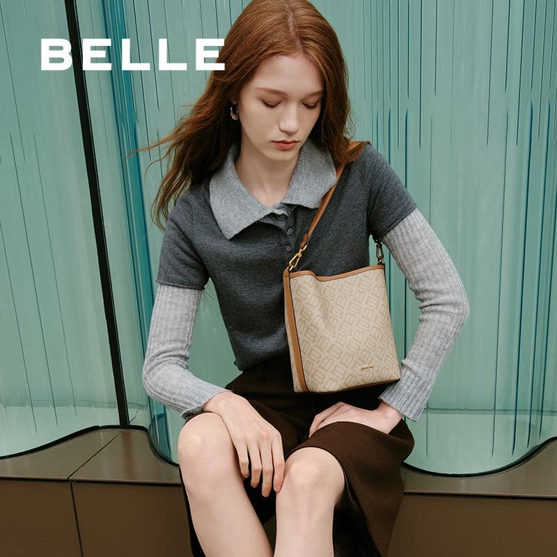 Belle Retro Monogram Shoulder Crossbody Bucket Bag