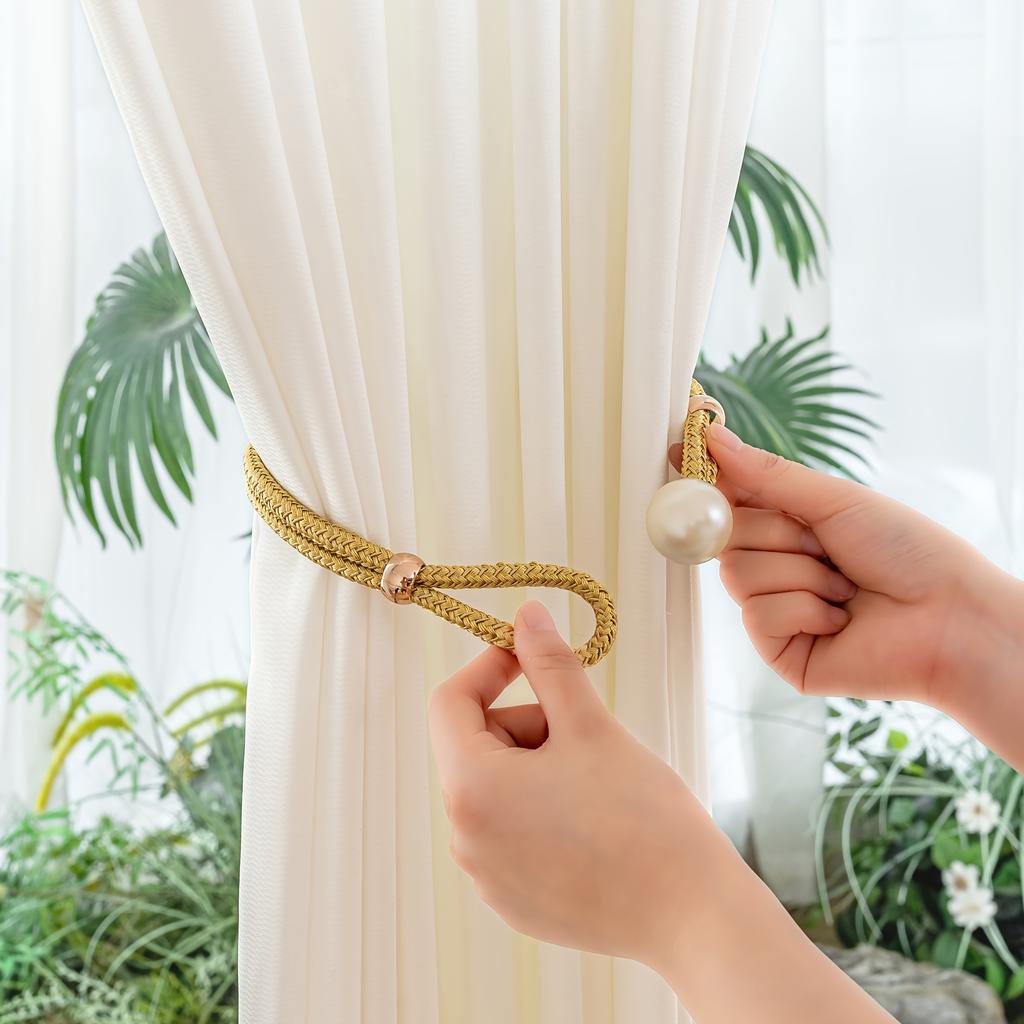 2pcs Luxury French Curtain Tiebacks with Artificial Pearl Decoration, Convenient Hanging Tieback Decorative Curtain Fixer