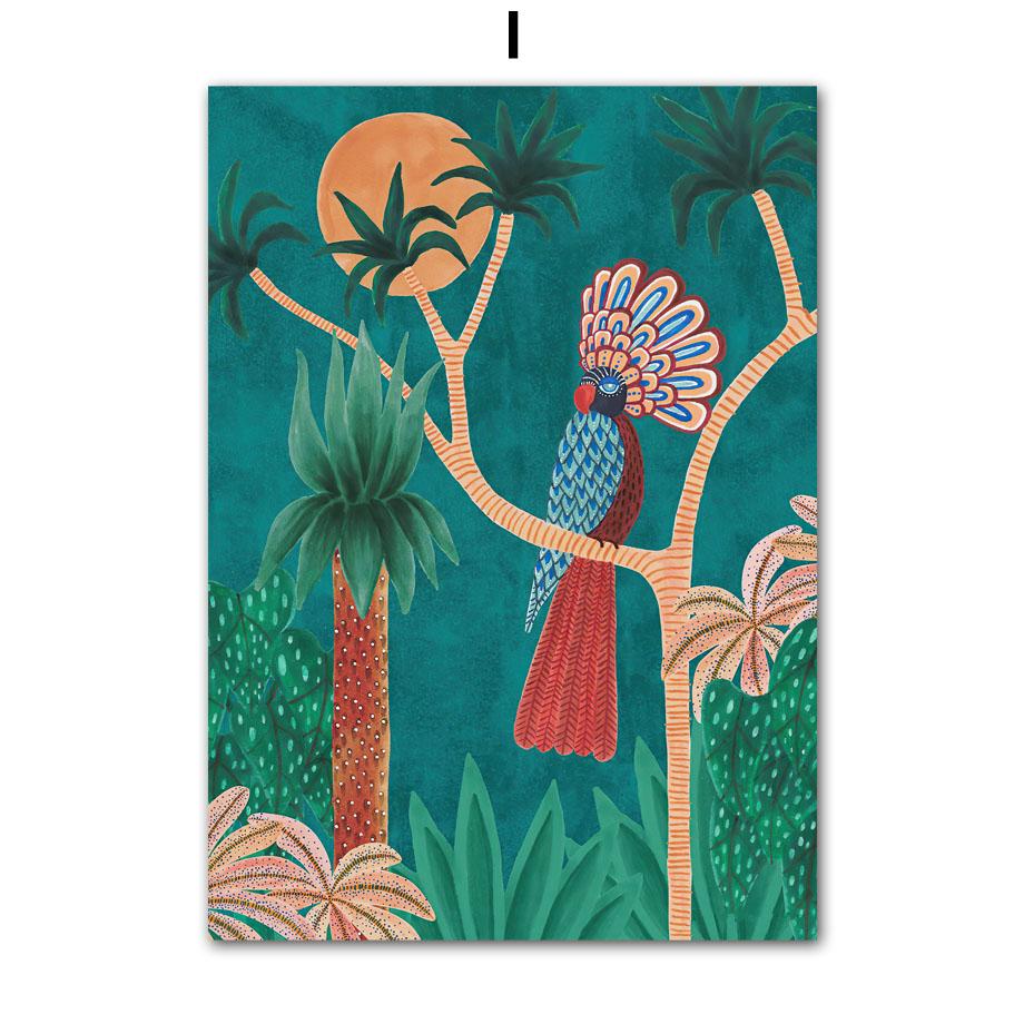 Tropical Jungle Animal Tree Giraffe Elephant Lion Boho Posters And Prints Wall Art Canvas Painting Picture for Living Room Decor
