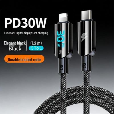 PD30W Fast Charging Cable with Digital Display for Apple Devices (14/13/12/11/XS/8P), 6A
