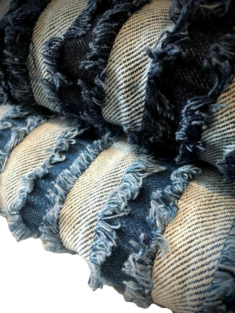 Fringe Denim Design Denim Handmade Denim Thin Cotton Denim Fabric Scraps Stripe Fabric, Remnants, Fabric, (Fringe Set)