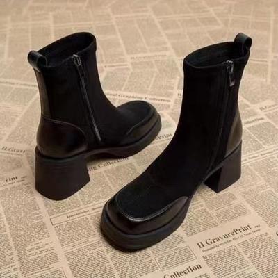 High Heels Stiefeletten Damen Klobige Schuhe Elegant 2025 Winter Neuer Trend Party Chelsea Boots Frau Markenpumps Zapatos