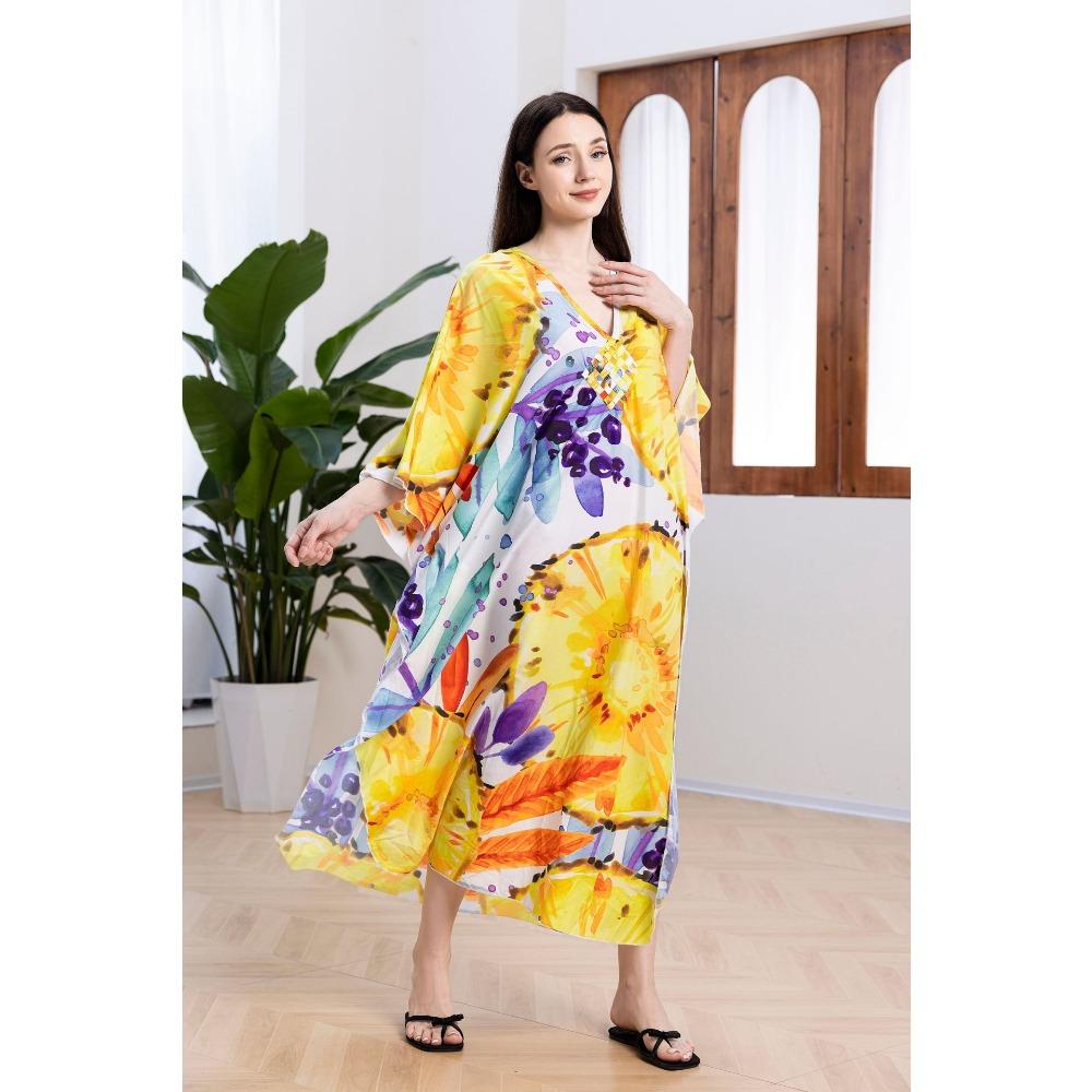 New Beach Smock, Printed Dress, Long Gown, Vacation Beach Dress