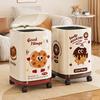 Wheeled Double Barrel Cartoon Trash Can with Lid for Living Room & Bedroom