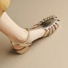 Sapatos Sandália Feminina Mulheres Meninas Bege Novo Verão Conforto Baixo Retrô Flat Tira Traseira Salto Quadrado Borracha PU Escândalos Sólido C