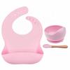 Silicone Bib & Tableware Set: Snail Bowl, Wooden Handle Spoon & Fork - Child Safe 3-Piece Feeding Kit