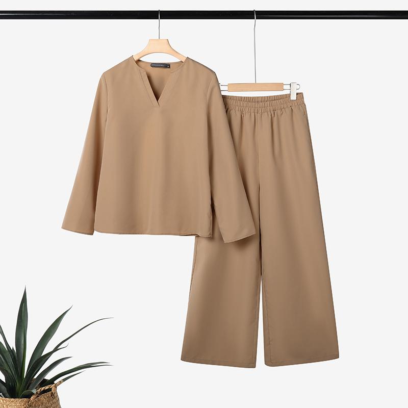 

ZANZEA Женская блузка с длинным рукавом и брюки повседневный комплект из двух частей 5XL хаки