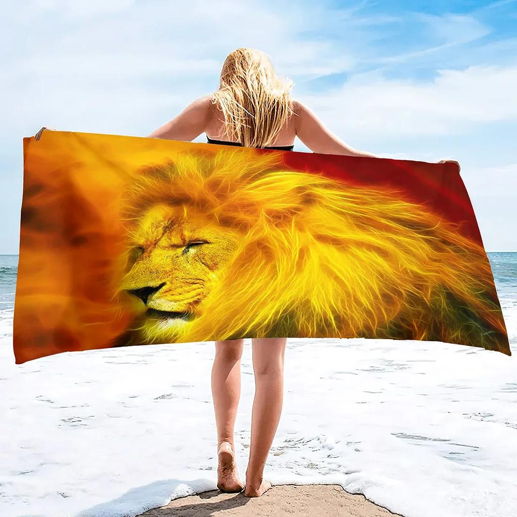 Soft Multipurpose Towel African Animal Lion, Bathroom Beach Towel Sand Proof Swimming Bath Pool Towel for Home Swim Spa Gym