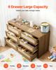 6 Drawer Rattan Dresser, Double Dresser for Bedroom, Natural Rattan Chest of Drawer with Metal Handle, Modern Wood Chest Clothing Organizer & Storage