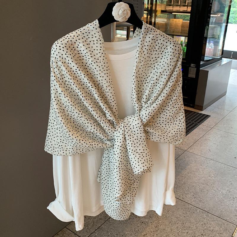 Silk Scarf Women's Summer Korean Version Versatile Thin Gauze Cotton and Linen Scarf Blue Feather Fringed Beach Towel Sun Protection Shawl