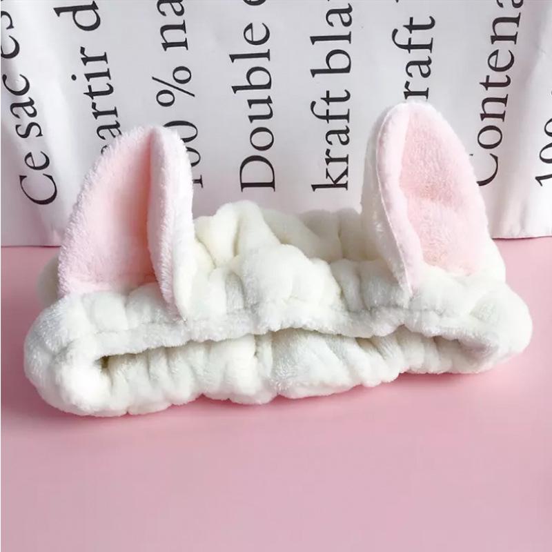 Custom Logo OMG Bowknot Wash Face Hairband Rabbit Cat Ear Cute Plush Lady Soft Women Elastic Hair Band Flannel Make up Headbands
