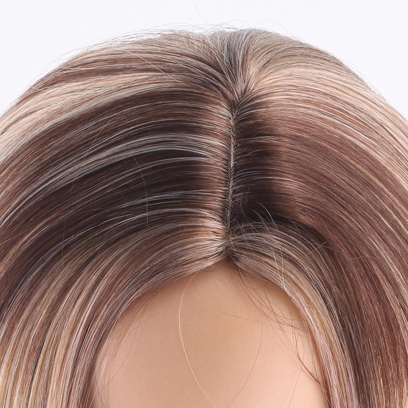 Women Mixed Blonde Brown Wigs with Dark Roots Short Hair Synthetic Wave Wig for Daily Cosplay Use Heat Resistant Fibre