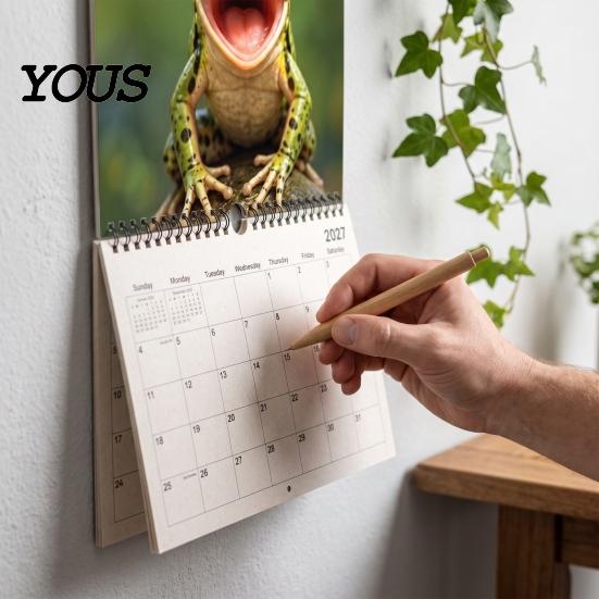 Practical Gift for Colleagues 2027 Funny Frog Wall Calendar, Cute Animal Illustration Monthly Planner To Do List Home Office, Mark