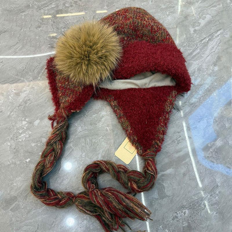 Retro color matching plush ear protection Lei Feng hat for children's autumn and winter double-layer thickened warm and cold-proof plush hat