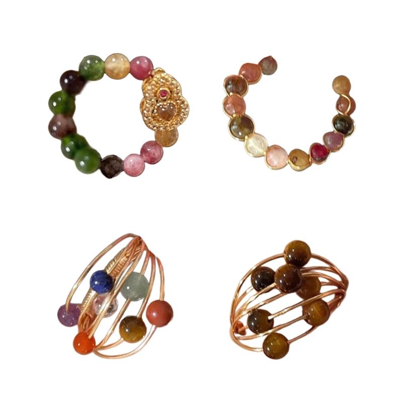 Colorful Beaded Rings Adjustable Rings Opening Rings Finger Open Rings Alloy Texture Suitable for Various Occasion