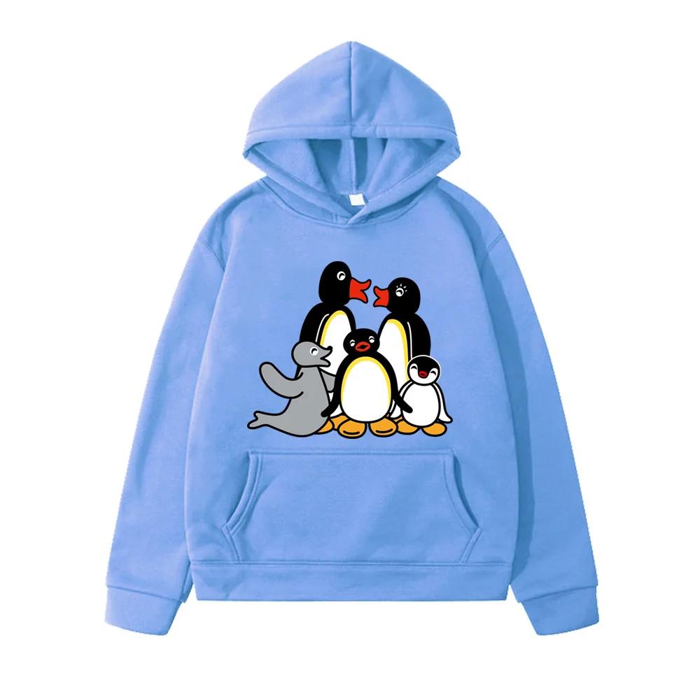 2026 Pingu Print Hoodies Comic Childrens Cartoon with Pocket Boys Girls Costumes Cartoon Kids Fleece Long Sleeve Sweatshirt