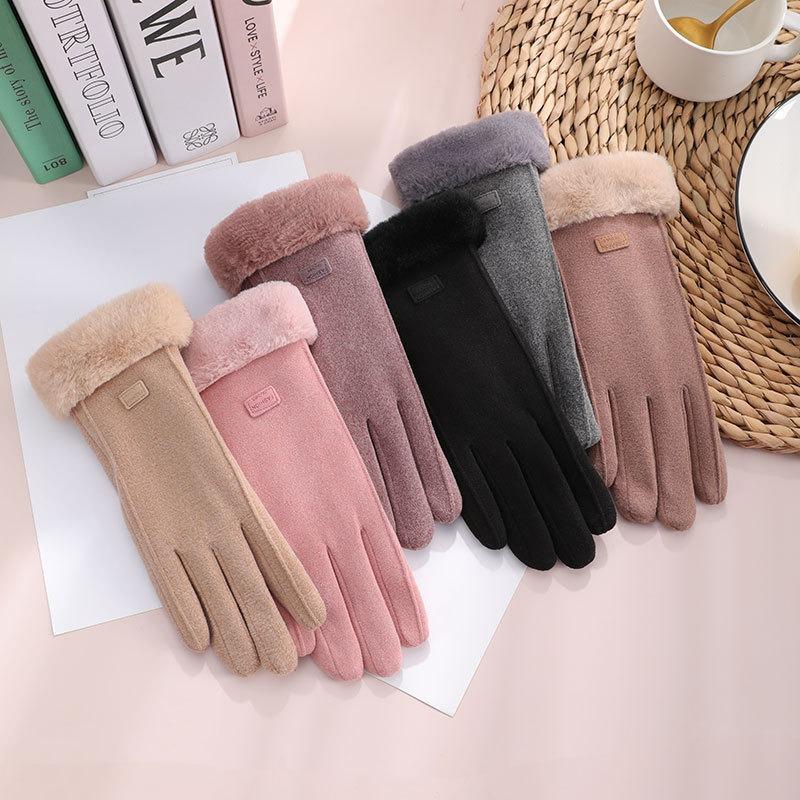 Thermal gloves autumn and winter Gary lady outdoor German velvet thickened velvet imitation rabbit fur mouth gloves