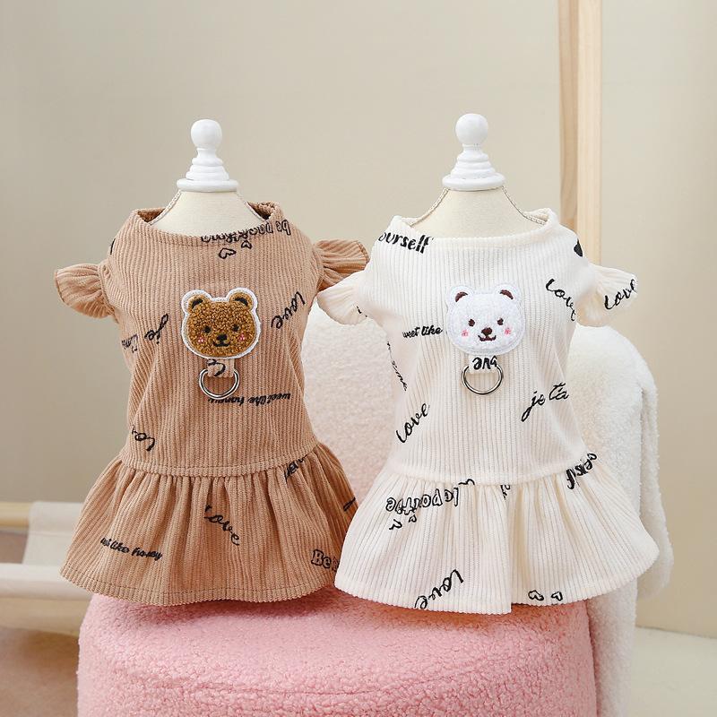Pet Clothing Dog Dress Spring/Summer Bear Pattern Cute Teddy Small Dog Princess Dress Pet Clothing Chihuahua Skirt