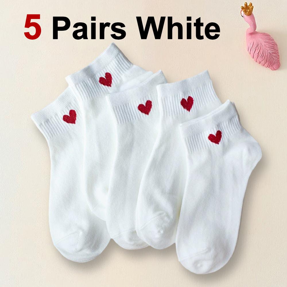 

5/10 пар женских носков с принтом в форме сердца, модные простые, мягкие, удобные, впитывающие пот, дышащие, повседневные носки One Size