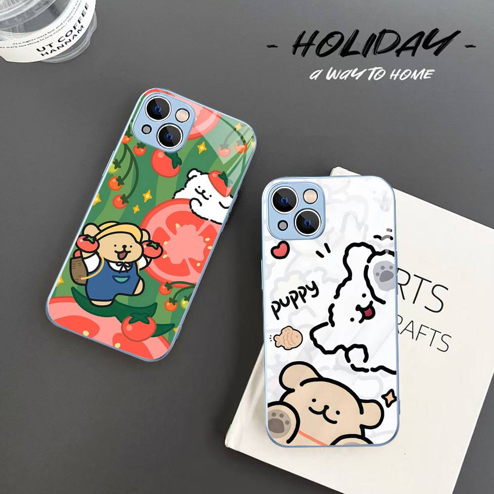 Maltese Cute Line Puppy Dog For IPhone 14 13 12 Mini 11 Pro XS Max X XR 14 Plus Tempered Glass Cover