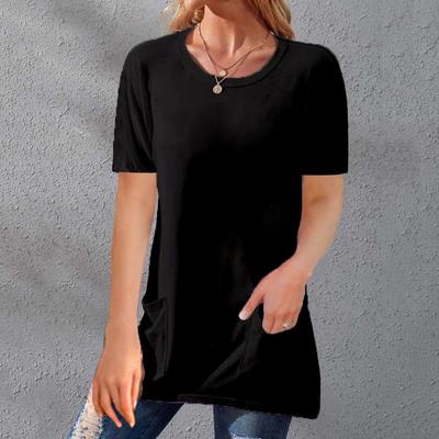 T-shirt Estiva da Donna Top Monocolore Manica Corta Larga Girocollo con Tasca T-shirt