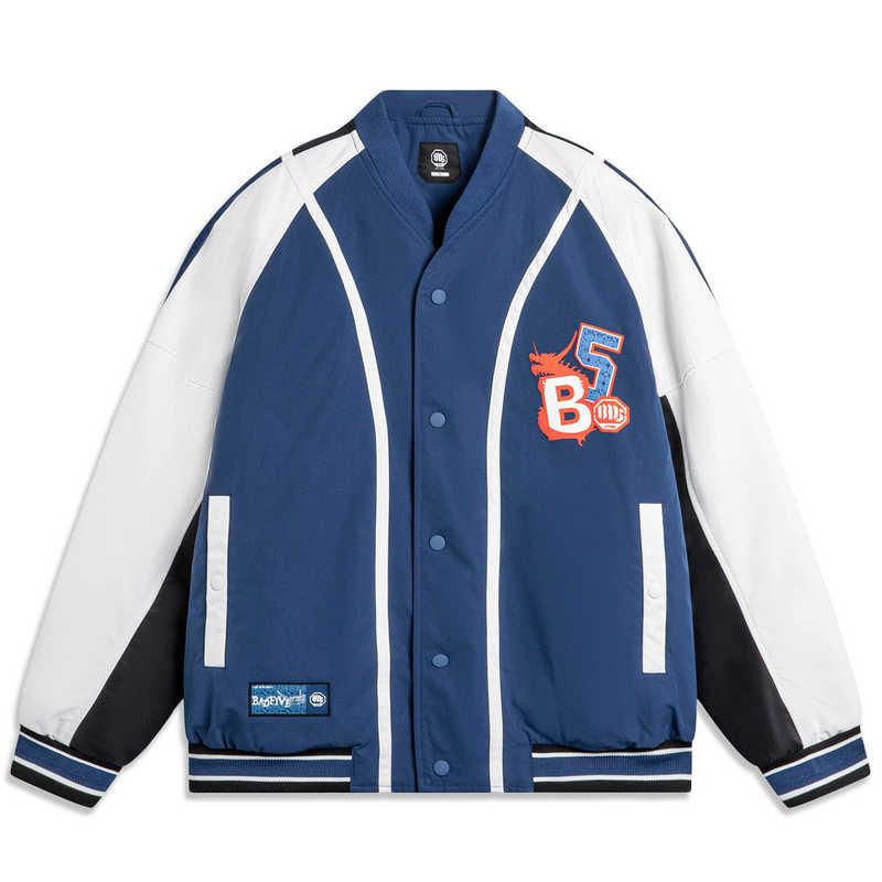 Li Ning Basketball Series Bad Five Letter Print Color Block Single Breasted Breathable Versatile Casual Jacket Men Jackets AJMU049-1