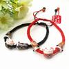 Handmade Ceramic Cat Zodiac Bracelet - Red String Unisex Ethnic Style with Carp Streamer Design