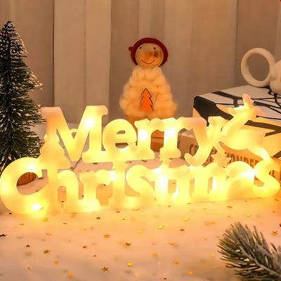 LED 3D Merry Christmas Letter Marquee Light Standing Tabletop Sign Festive Holiday Party Home Decoration Ornament Decor