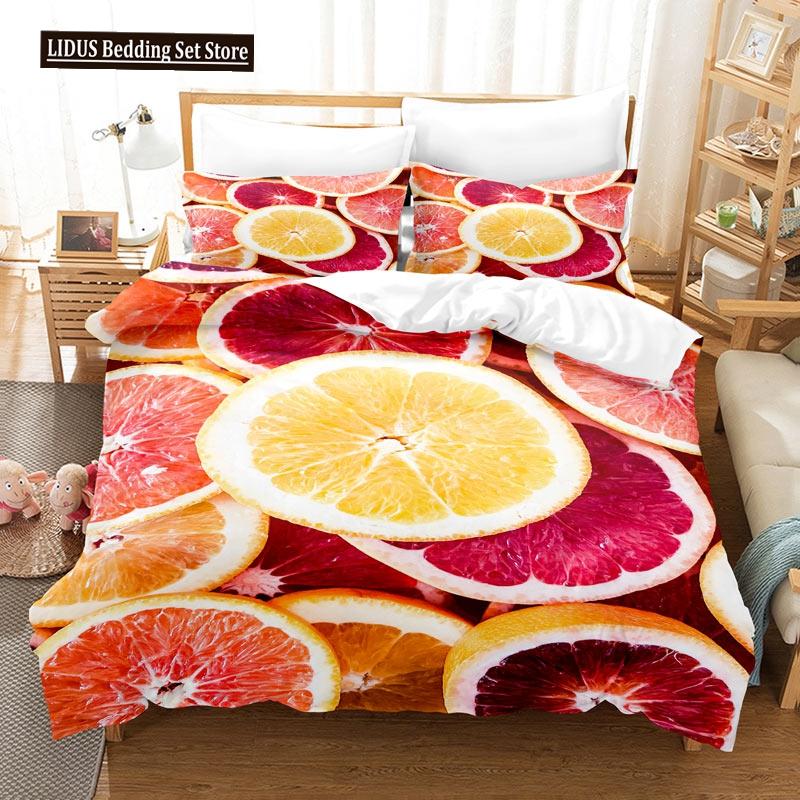 Set Copripiumino Frutta Stampa 3D Limone Fresco Arancia Fragola Ciliegia King Queen Per Bambini Ragazzi Ragazze Adolescenti Set Biancheria da Letto in Poliestere