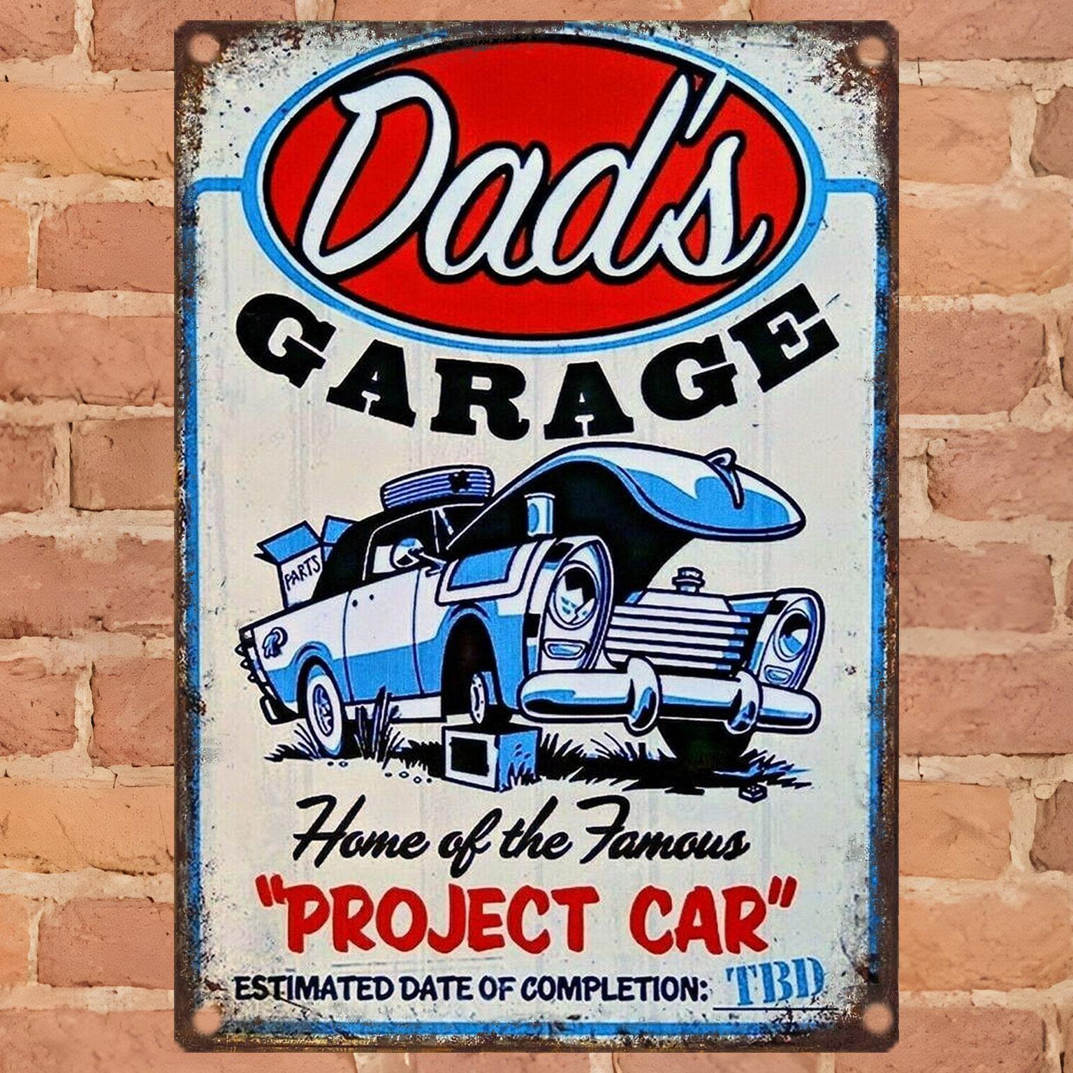 

Vintage Dad S Garage Metal Tin Sign, Retro Wall Art, Classic Car Project Decor, Iron Oblong Plaque for Home Garage Decorat 20x30cm（7.8x11.8inch）