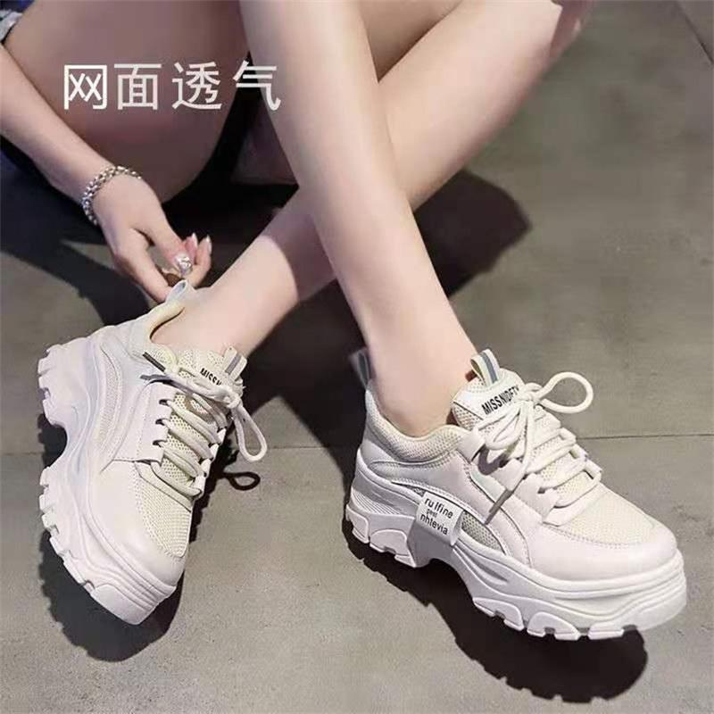 CINESSD Fashion White Women Chunky Sneakers White Shoes Lace Up Platform Women Casual Shoe