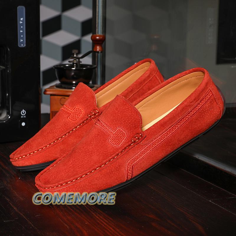 Classic Leather Mens Loafers Formal Business Casual Shoes Green Orange Moccasin Sneakers Flats Slip On Spring Autumn Large Size