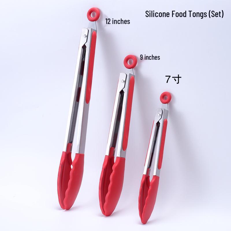 Cross-Border Stainless Steel & Silicone BBQ Grilling Tongs Set – 7", 9", 12"