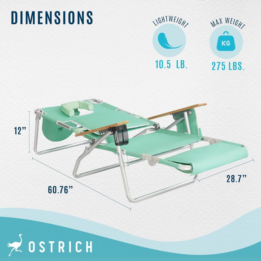 3-in-1 Padded Beach Chair w/ Face Cushion Arm Holes Folding Recliner Adjustable Backrest Footrest Cup Holder Side , Customized