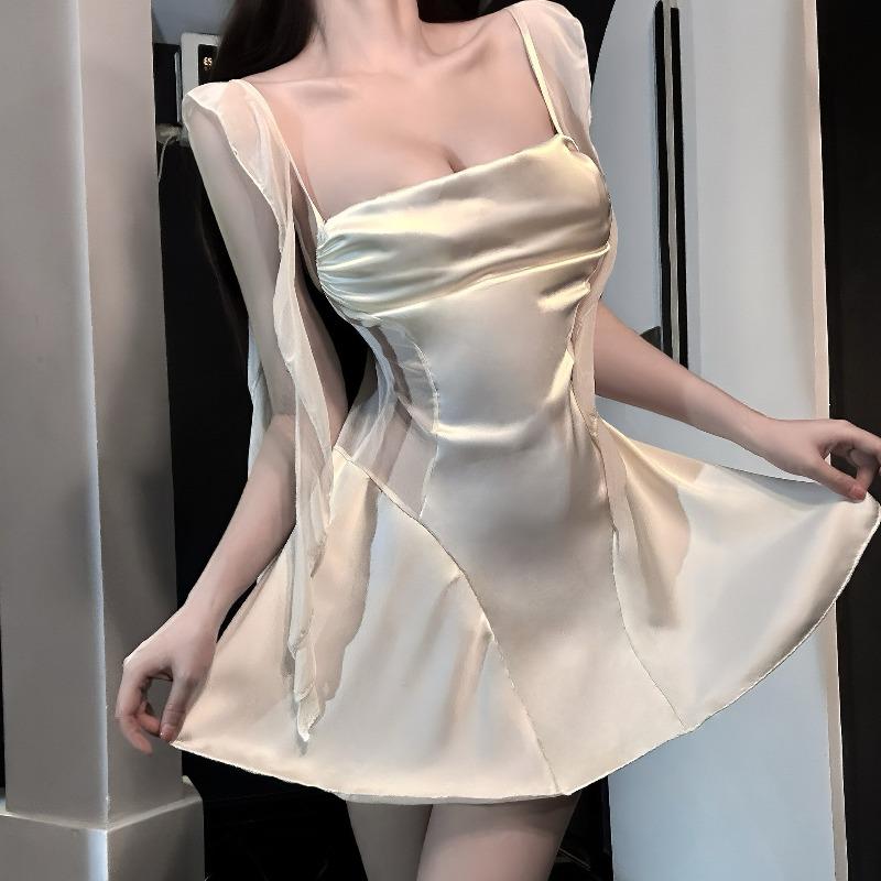 Low-cut Streamer Backless Swinging Collar Sexy Nightdress Premium Pajamas Satin Suspenders Loungewear Pure Desire Style