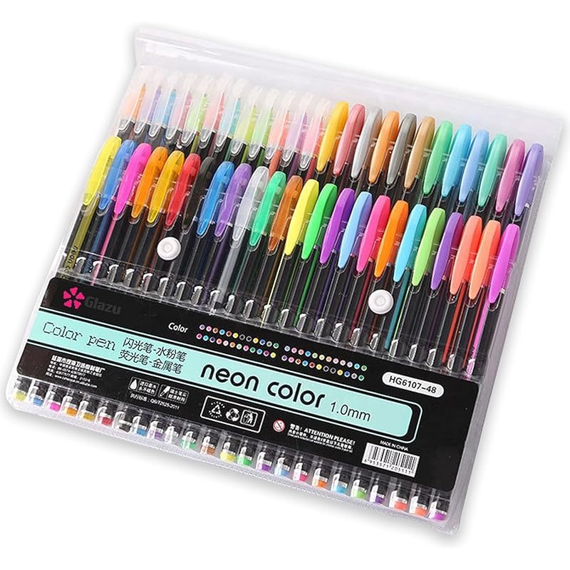 Corslet Colored Pens Set Of 48 Neon Gel Pen | Includes Fluorescent, Metallic, Glitter & Pastel Color Flash & Candy Styl