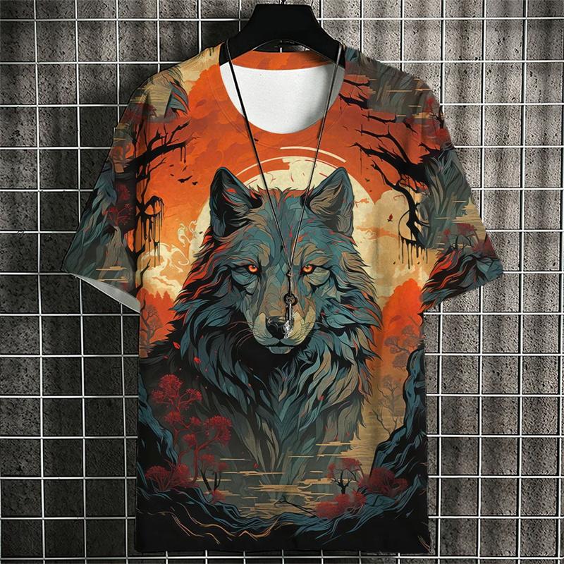 T-shirt da uomo estiva con stampa animale 3D e girocollo