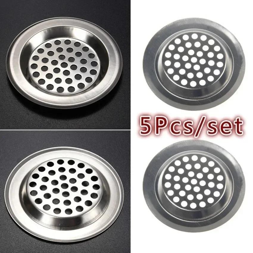 5 Pcs Circular Pool Steel Mesh Sink Strainer Kitchen Trap Drain Filter Suitable for Kitchen Bathroom