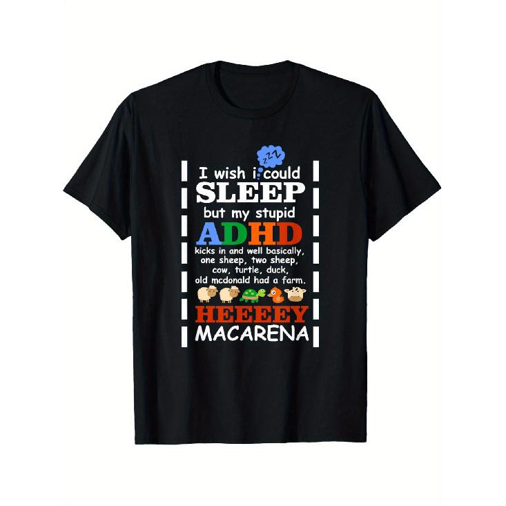 Men S Funny ADHD Humor T-Shirt - I Wish I Could Sleep But My Stupid ADHD Kicks In Slogan with ADHD Awareness Ribbon & Fidget Design, Comfortable S чёрный