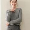 2025 Autumn/Winter Retro Old Money Style Women's Cashmere Round Neck Cable Knit Loose Sweater - Solid Color Base Layer
