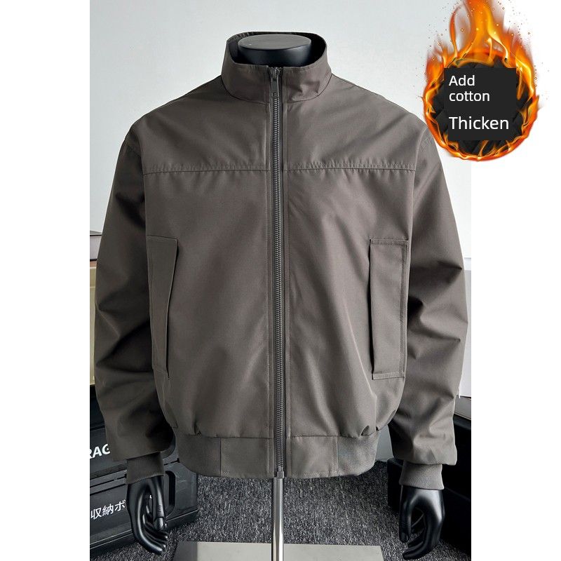 Dongjie No Logo Flus Winter Cotton Clothing Trendy Men s Versatile Casual Warm Jacket Stand Collar Thickened Coat Wolf Gray 4XL