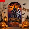 Joyful Halloween Arched Backdrop with Ghost, Ghost Face, and Pumpkin Patterns, Adding a Spooky Halloween Atmosphere
