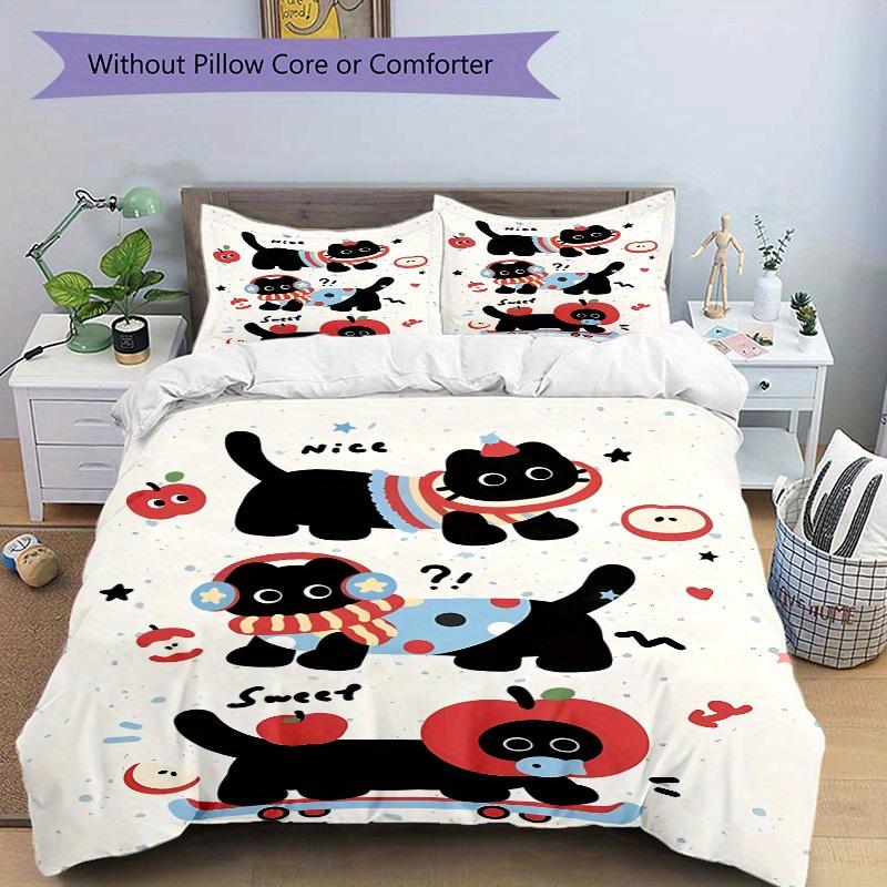 3pcs Cute Black Cat Bedding Set, Suitable for Bedroom Decoration, (Includes 1 Duvet Cover And 2 Pillowcases, Quilt Not Included) yy250822144